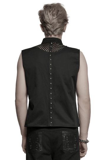 Black Gothic Mesh Vest with Metal Eyelet Detailing